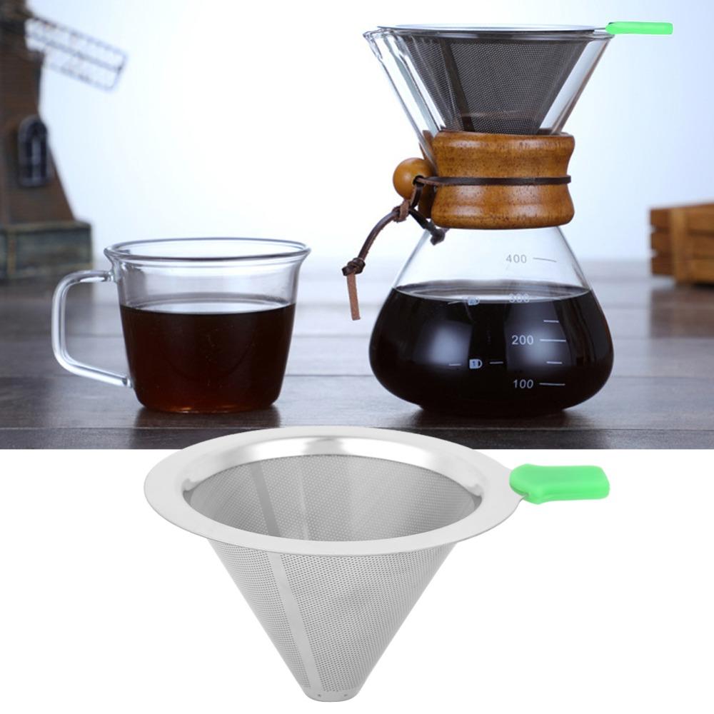 Stainless Steel Pour Over Coffee Filter Double Layer Drip Coffee Maker Coffee Drip Cone Home Use