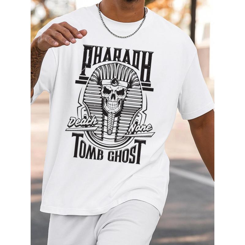 

European sizes Men s Pharaoh Skull Egyptian Mummy & Anubis God Print T-Shirt - White Short Sleeve Casual & Athletic Top, Regular Fit for Gym 4XL білий