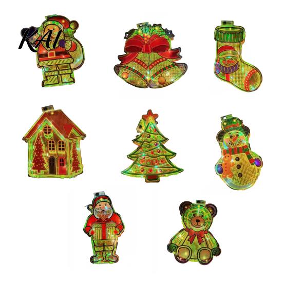 Illuminated Christmas Tree Pendants Light Up Ornament, LED Lighted Santa Bell Sock Easy Install Holiday Home Ornaments House Hanging Decoration