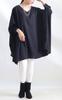 Gold Japan Plus Size Long Long Dolman Solid Black Women's Tunic, V-Neck, Sleeves, Print, Asymmetrical, Color, Sw-0423, LL-6L,