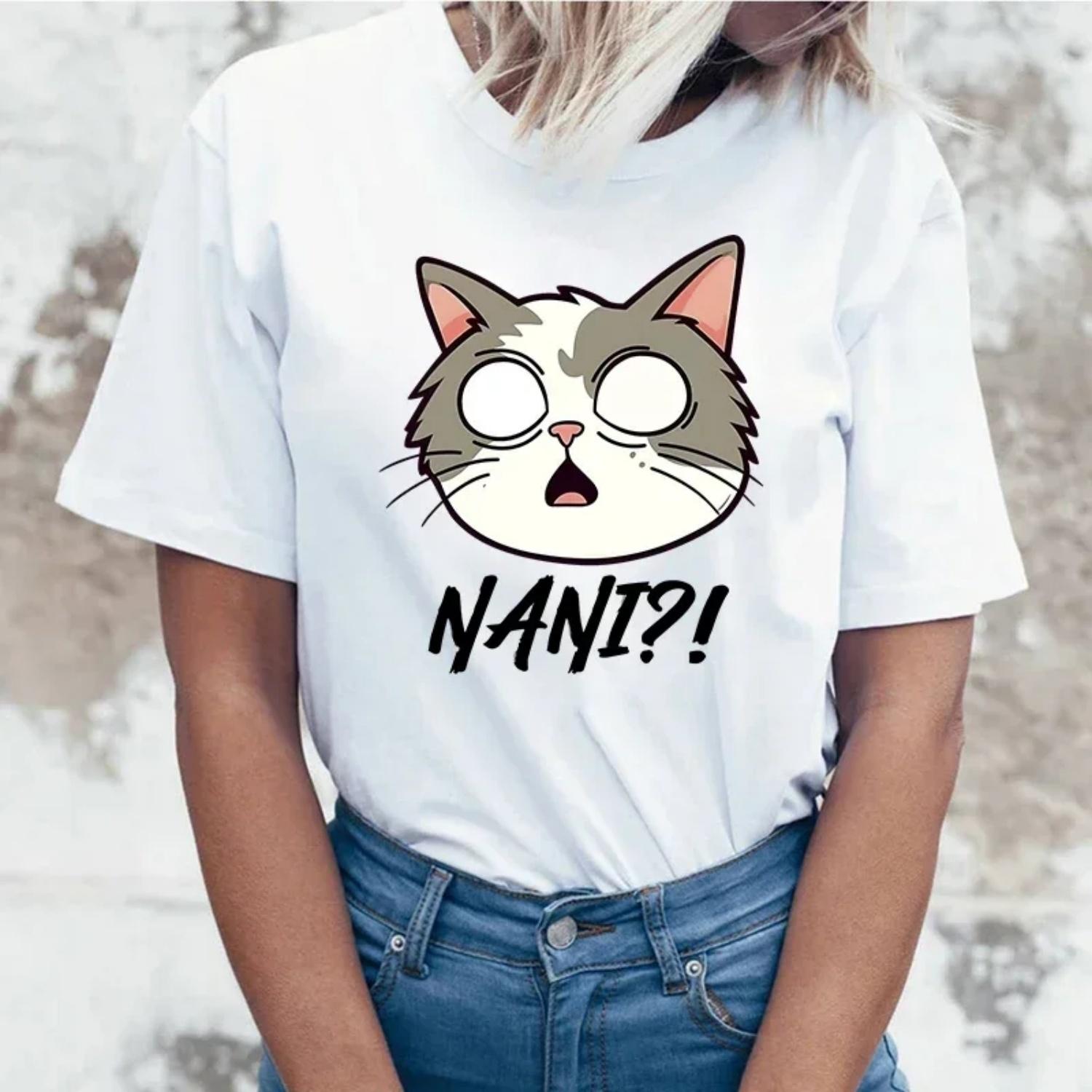 

Fashion Nani Graphic Printed T Shirt Cute Cat Women Casual Short Sleeve T-Shirts Summer Men O-Neck Harajuku Streetwear Tees Tops XXXXXL білий