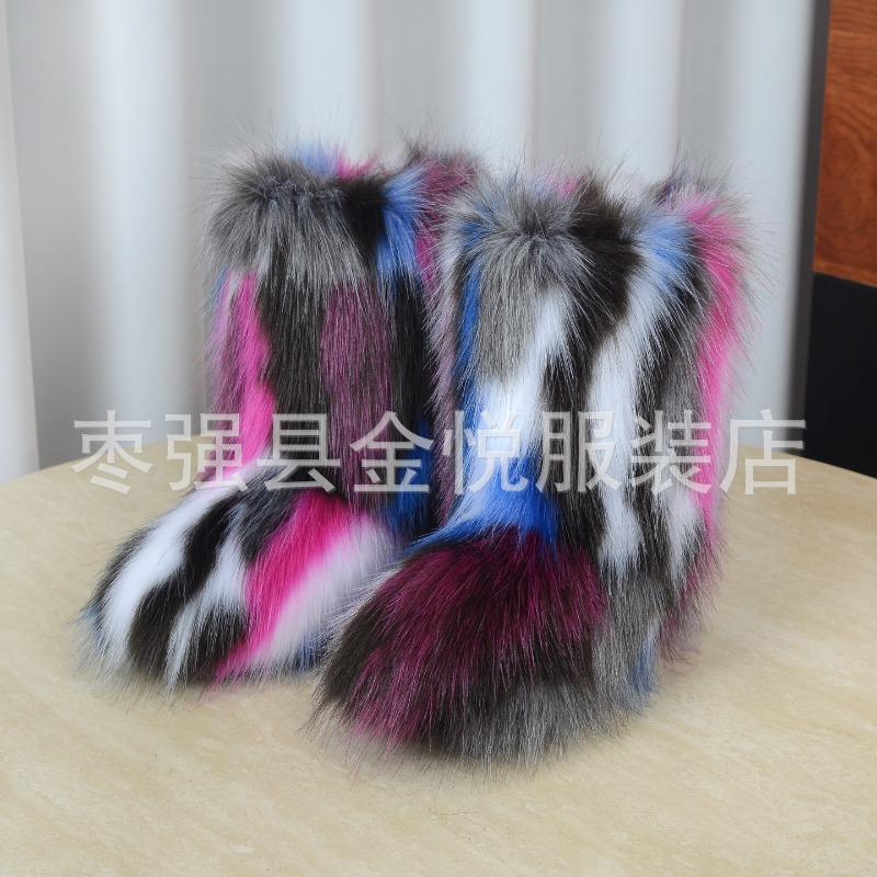 Fox Fur Snow Boots Autumn and Winter Warm and Cold Thickened Medium Tube Imitation Fur Boots Fashion Wool Boots