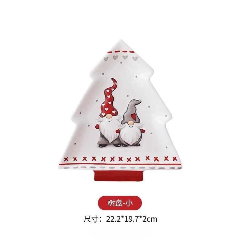 Nordic Christmas Tree Ceramic Plate Creative Santa Claus Relief Tableware Christmas Decorations Home Kitchen Dessert Snack Plate