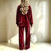 Women's Trendy Casual Velvet Two Piece Outfit Set with Wide Leg Pants and Loose Fit