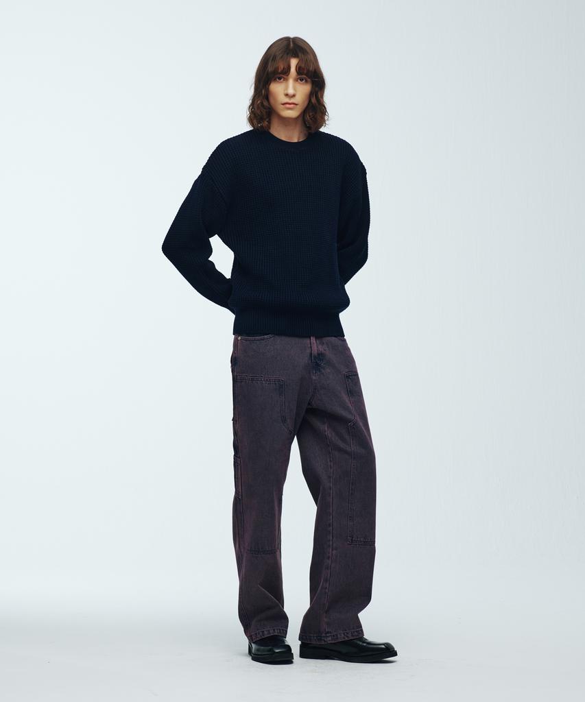 KNITTED Heavy Waffle Round Knit Navy