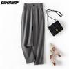 DIMANAF 2023 Plus Size Långa Sommarbyxor Raka Casual Dambyxor Lösa Kvinnliga Basic Byxor GråVida Benbyxor 4XL