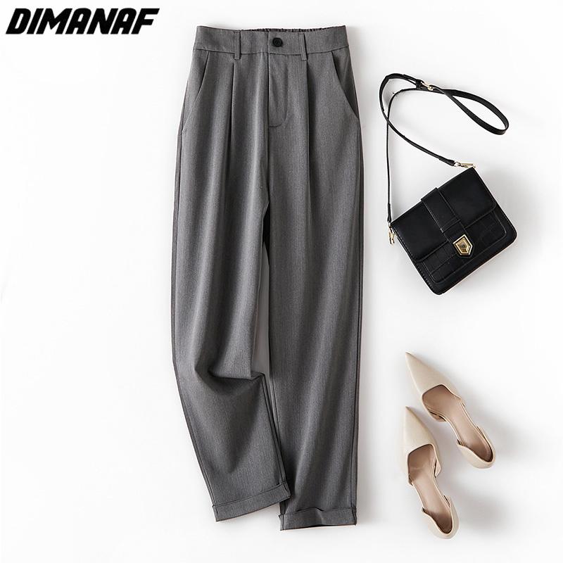 DIMANAF 2023 Plus Size Långa Sommarbyxor Raka Casual Dambyxor Lösa Kvinnliga Basic Byxor GråVida Benbyxor 4XL