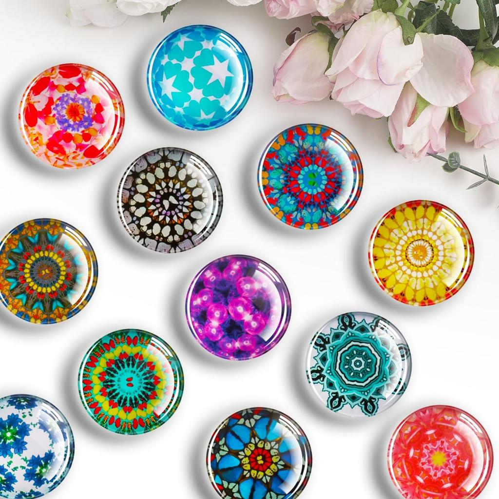 12 Pcs Glass Fridge Magnets Sticker, Strong Refrigerator Magnets Heavy Duty for Whiteboard, Classroom, Kitchen, Office, Home