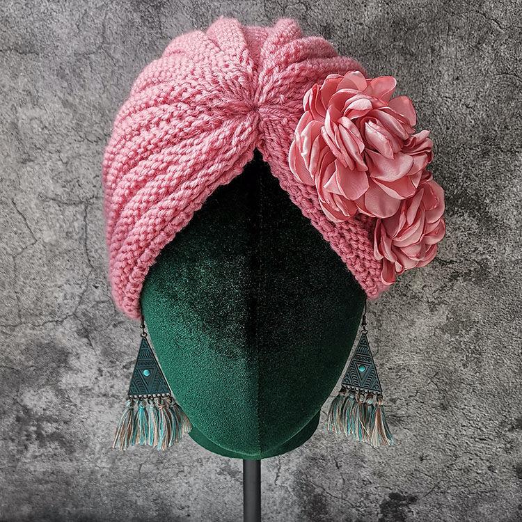 Spring and Summer Sweet Big Flower Headgear Retro Pullover Hat Female Dancing Confinement White Hair Headgear Travel Headscarf Hat