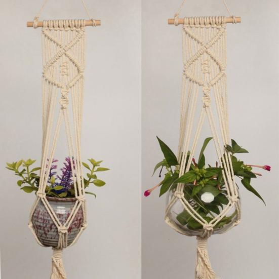 Handgewebte Hanfseilpflanzen Blumentopf Hängekorbhalter Netz Gartendeko