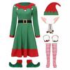 Adult Women Santa Claus Xmas Green Elf Dress Socks Hat Sets Christmas New Year Cosplay Costumes Performance Role Play Outfit