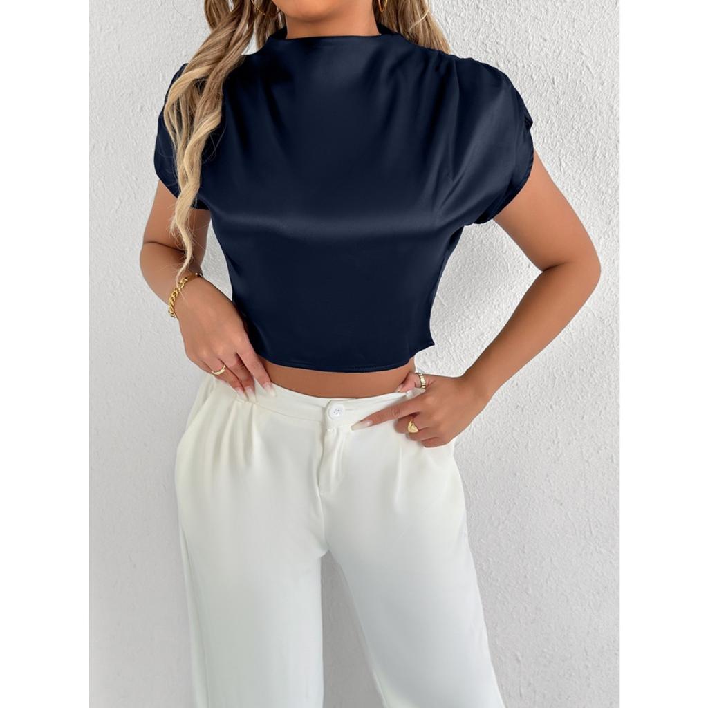 Summer Satin Shirts Fashionable Solid Color High-end Short Sleeved Women's Blouses & Shirts