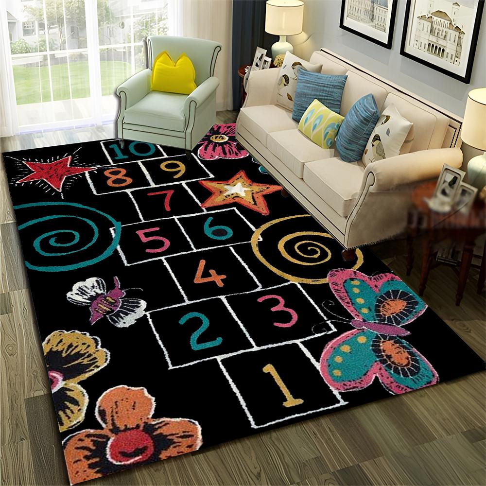 Funny Hopscotch Child Digital Games Boy Girls Carpet Rug for Home Living Room Bedroom Sofa Doormat Decor,Non-slip Floor Mat