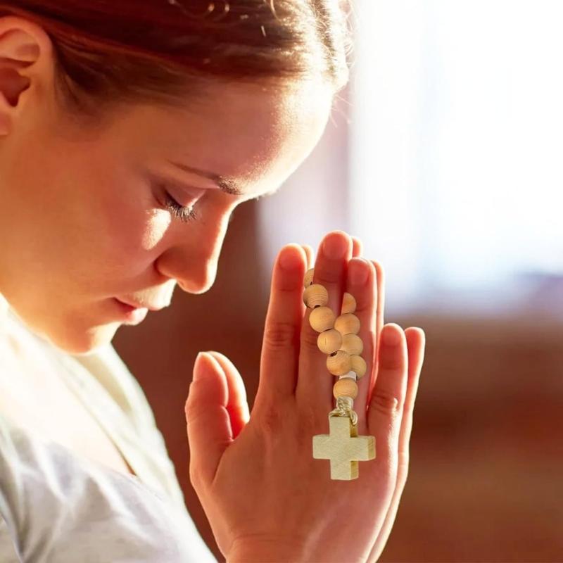 Colorful Beaded Finger Chain Adjustable Rosary Bead Finger Ring Bracelet with Colorful Crosses Charm for Christian Faith