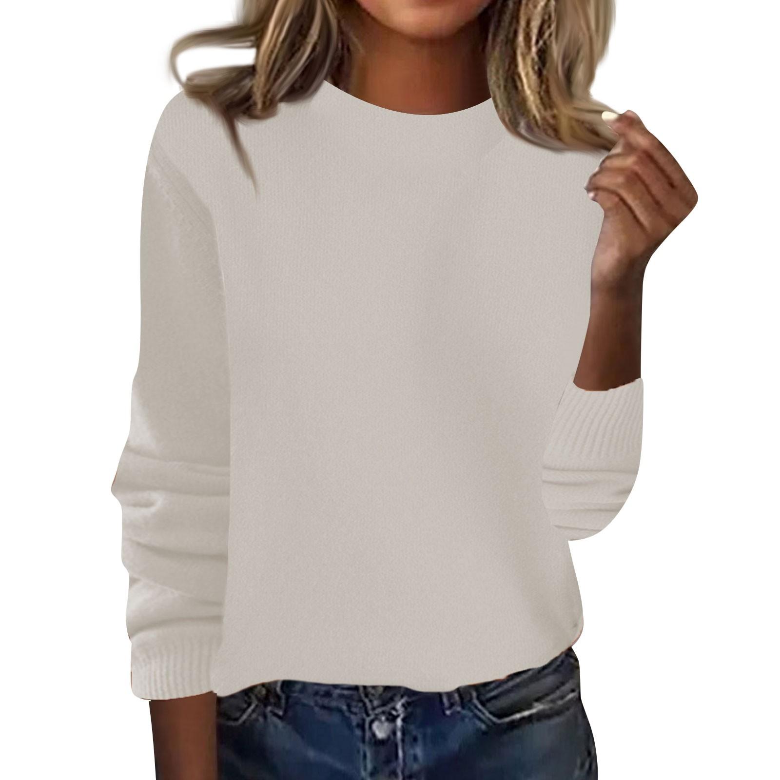 

Women s Fashion Loose Round Neck Long Sleeve Bottom Shirt Top Knitted Sweater M бежевый