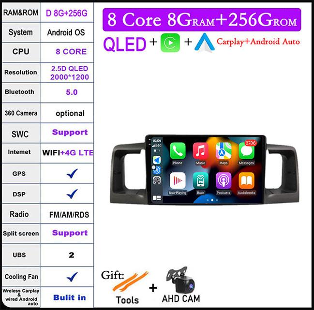 Android 14 For Toyota Corolla E120 E 120 Byd F3 2007-2011 Dsp 4G LTE Car Video Radio Multimedia GPS Player Carplay