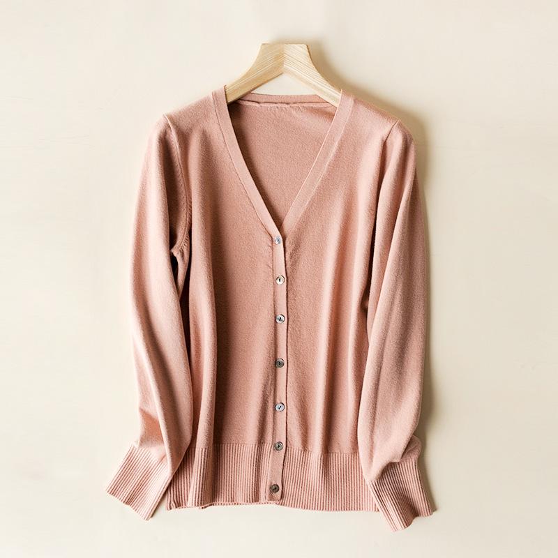 Spring & Autumn Women's V-Neck Knit Cardigan - Long Sleeve Short Sweater Jacket