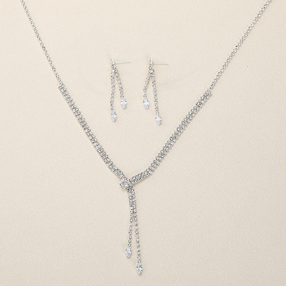 European & American Zirconia Tassel Necklace and Earrings Set - Fashion Jewelry for Women