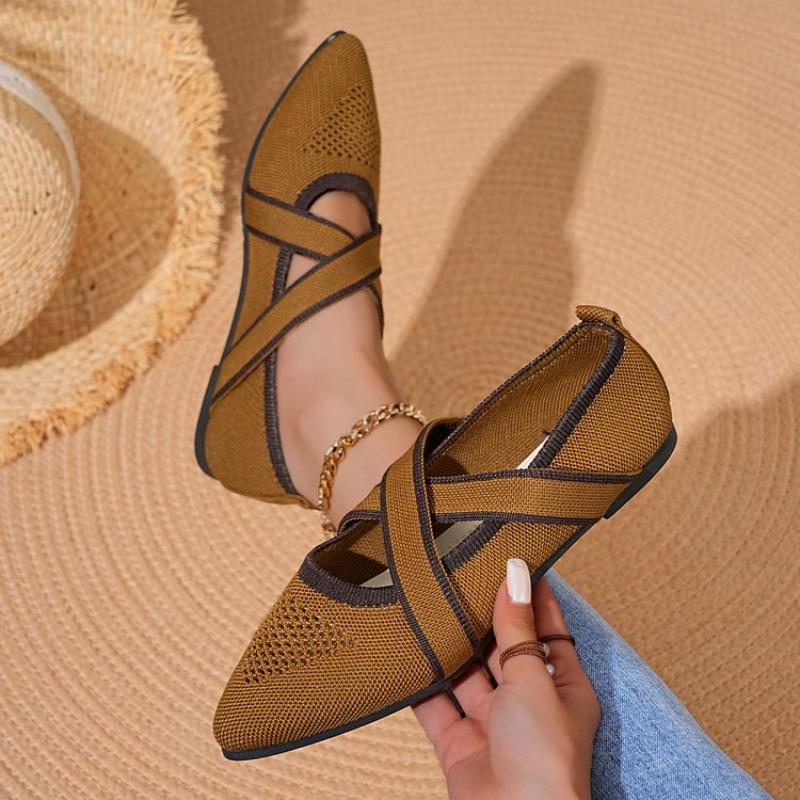 Women's Shoes Mesh Breathable Pointed Toe Flat Shoes Fashi Soft Bottom Knitted Shoes Female Casual Slip Footwear Loafers
