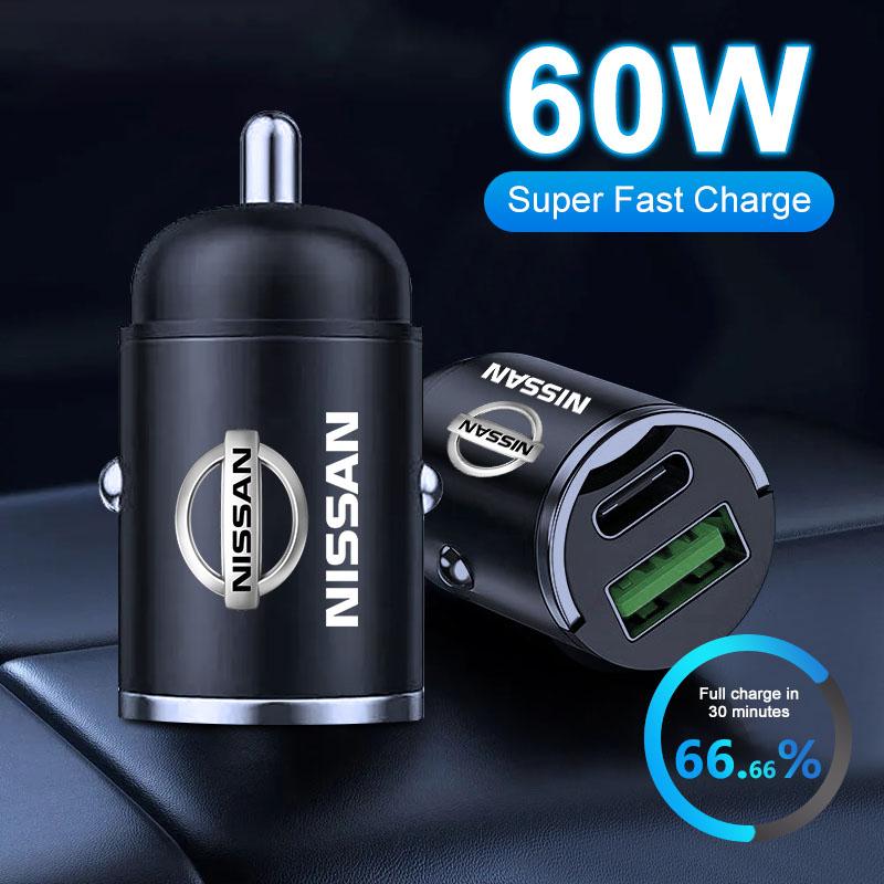 1Pcs Car Charger USB Type-C Fast Charging Adapter Car Accessories For Nissan Nismo Almera Tiida Juke Teana Qashqai 350Z 370Z GTR