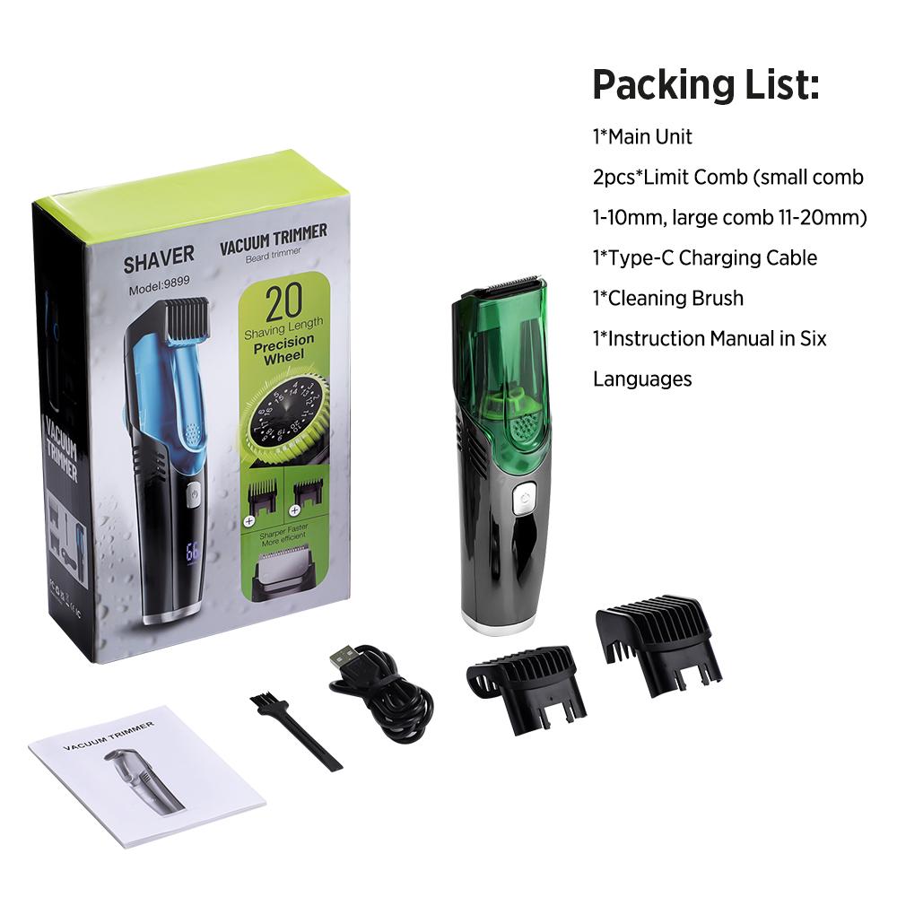 Cordless Men Beard Trimmer Electric Shaver IPX6 Waterproof Built-in Vacuum Clipper for Mustache Sideburns Grooming Kit