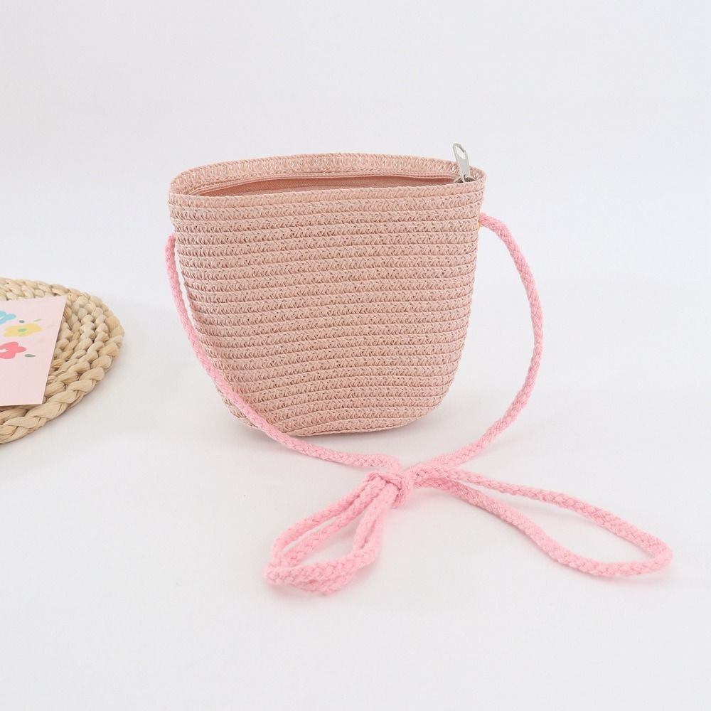 Straw Summer Cute Crossbody Bags Coin Purse Children Girls Shoulder Bag Pure Cute Summer Color