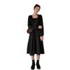 2026 Autumn Korean A-line High-Waist Slimming Mid-Length Square Neck Solid Color Long-Sleeve Dress