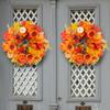 1 Pc 40cm Autumn Home Decor Wreath, Harvest Festival Decor Front Door Wreath, Pumpkin, Ears of Wheat, Straw, Maple Leaves Wreath