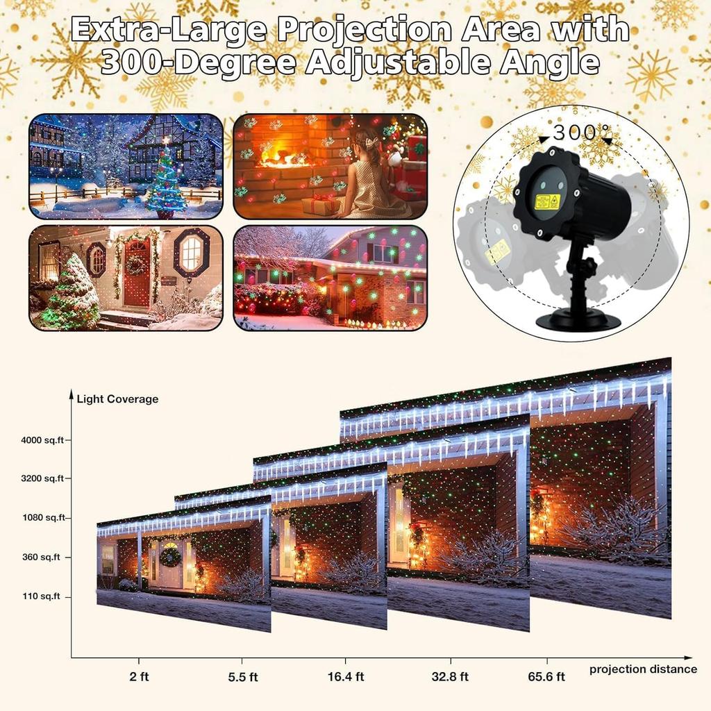 Christmas Projector Lights Outdoor, Waterproof Christmas Decorations Led Lights Projector with Remote Control Timer Indoor Firefly Lights for Xmas