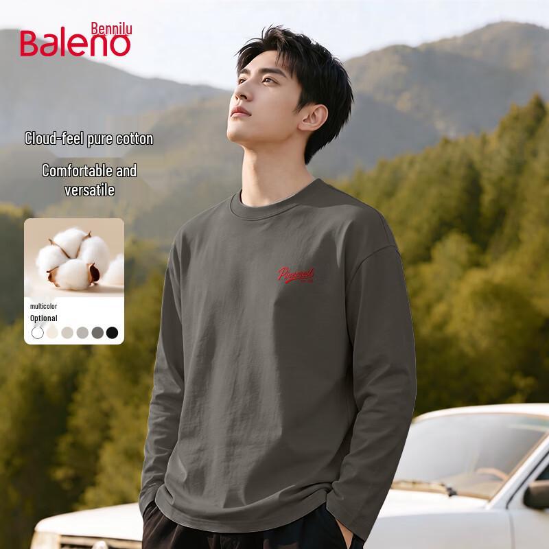 Baleno Men's Cotton Long-Sleeve Crew Neck Oversized T-Shirt