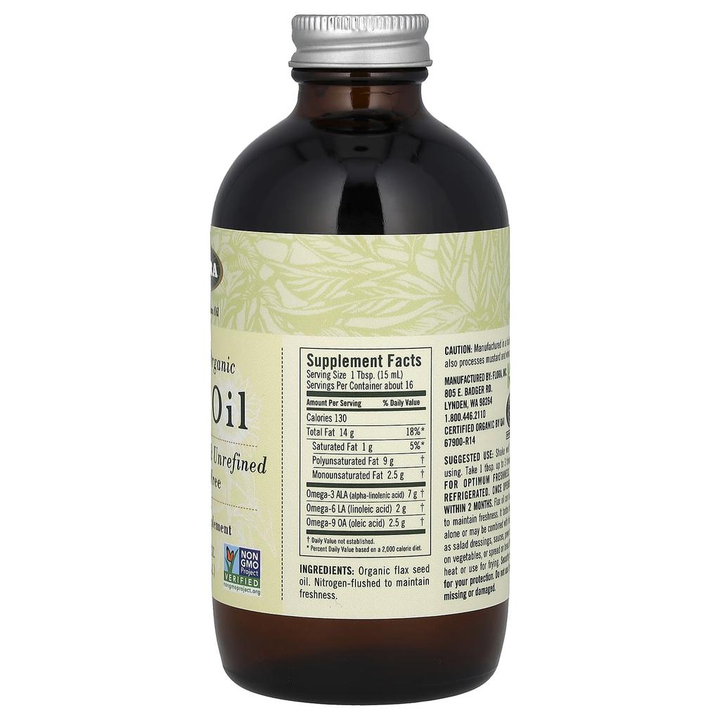 Certified Organic Flax Oil, 250 Ml (8.5 Fl Oz)