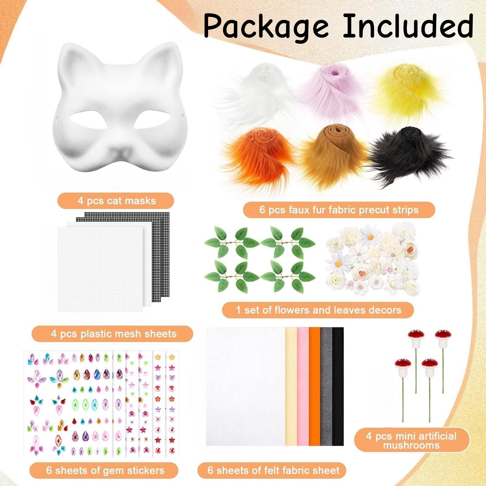 

31Pcs DIY Therian Mask Kit Paper Blank Masks Half Face Hand-painted Cat Mask Set for Therian Gear Stuff Masquerade Cosplay Party