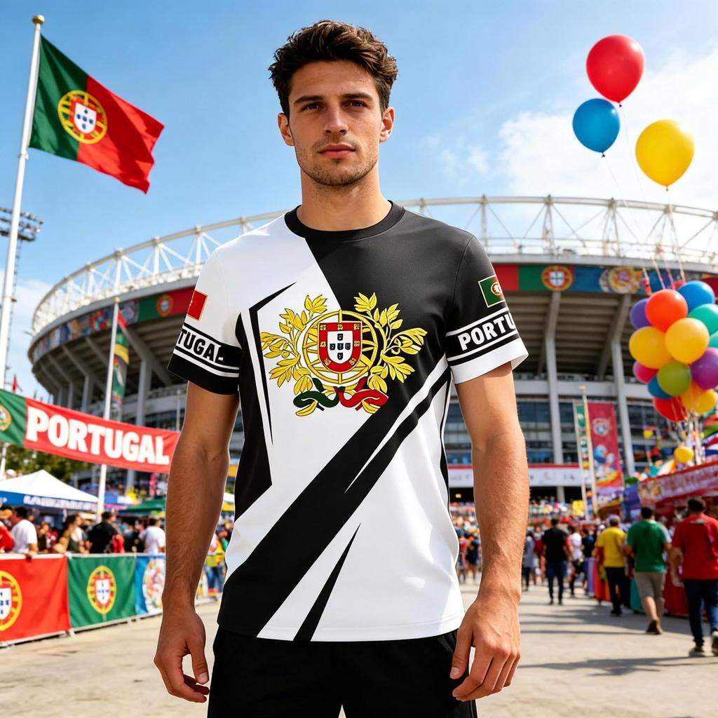 Men's Portugal Football Fan Short Sleeve T-Shirt Crew Neck Soccer Jersey World Cup Supporter Apparel Lightweight Breathable