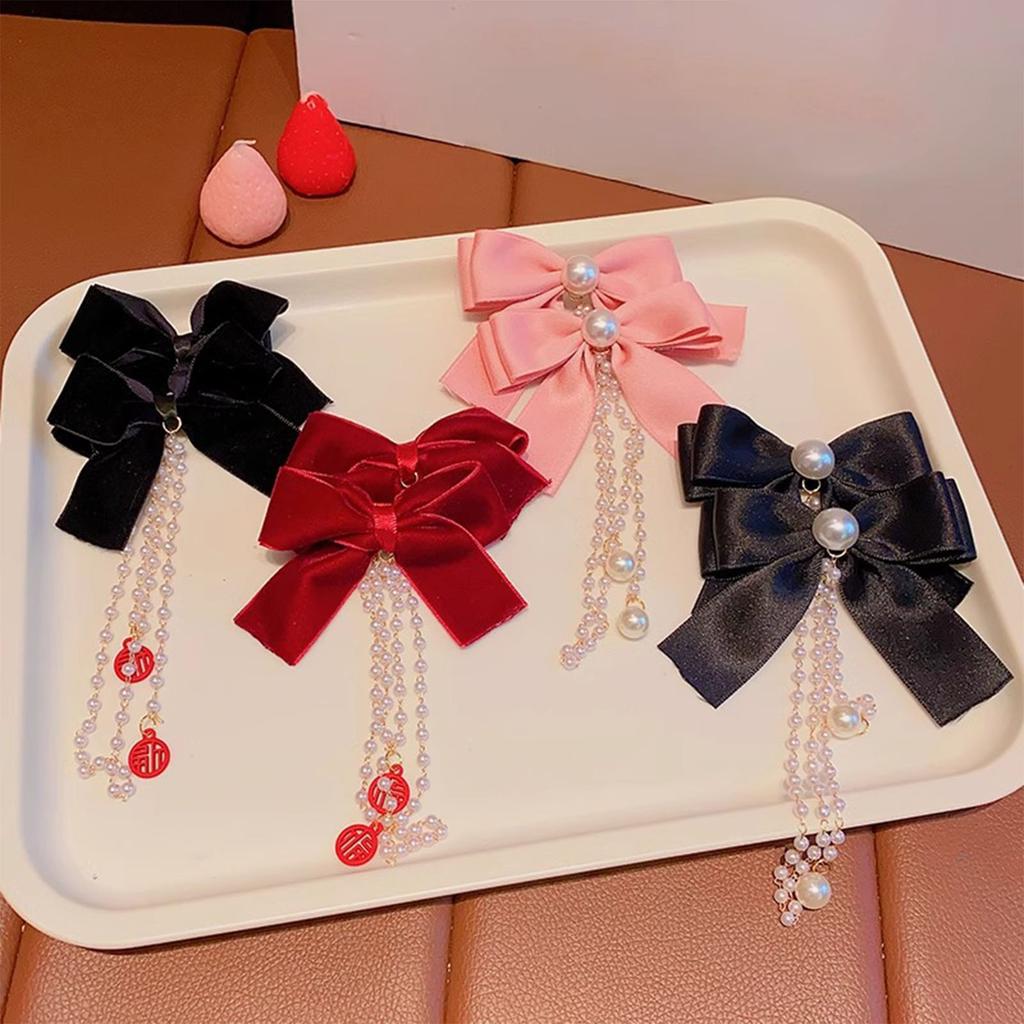 Eleganter Doppel-Schleifen-Haarclip für Kinder mit Quasten-Perlen-Design Perfekt für kleine Mädchen im Alltag und für Veranstaltungen