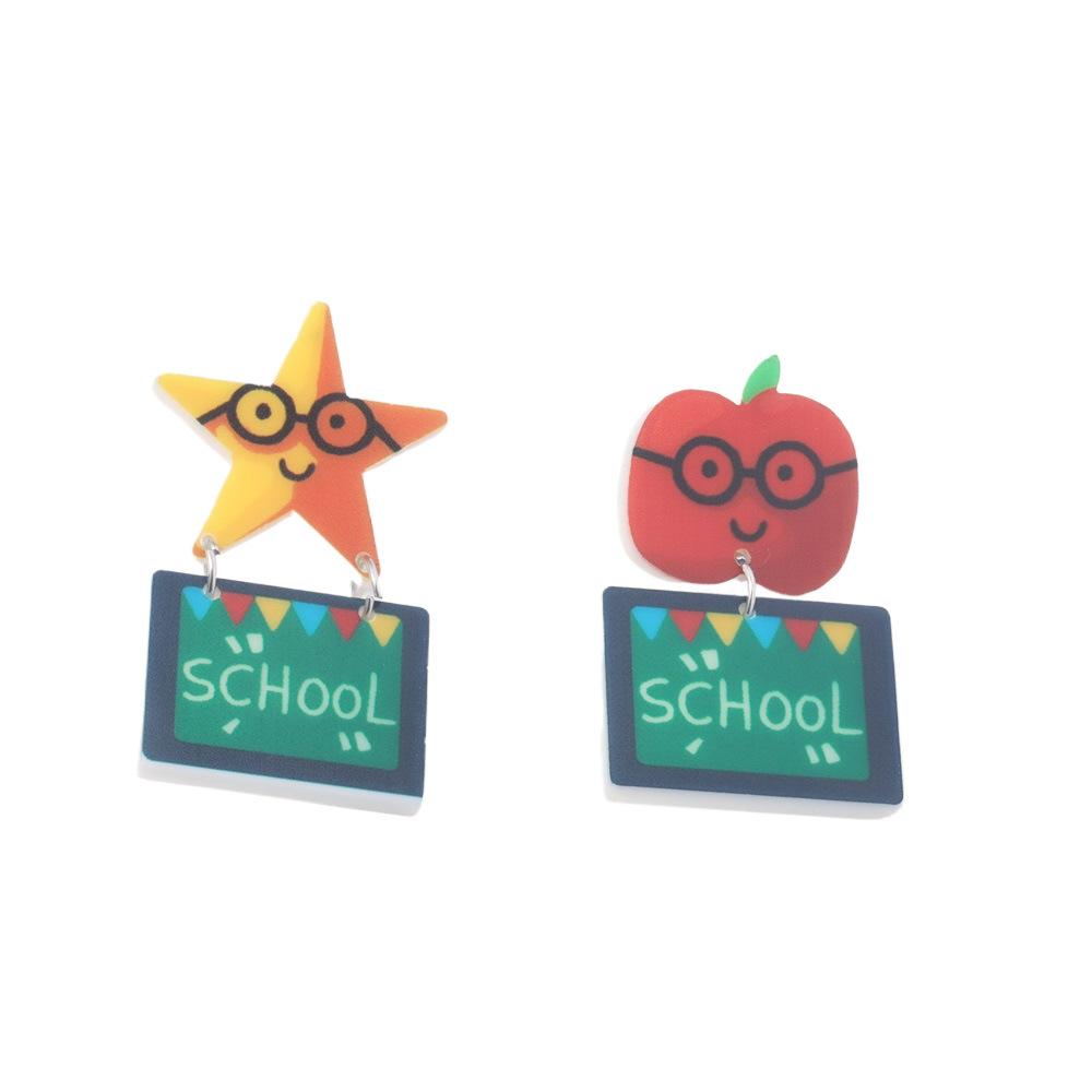 Fully Managed Environmentally Friendly Acrylic Earrings, Personalized School Season Blackboard Stars Apple Shape Earrings