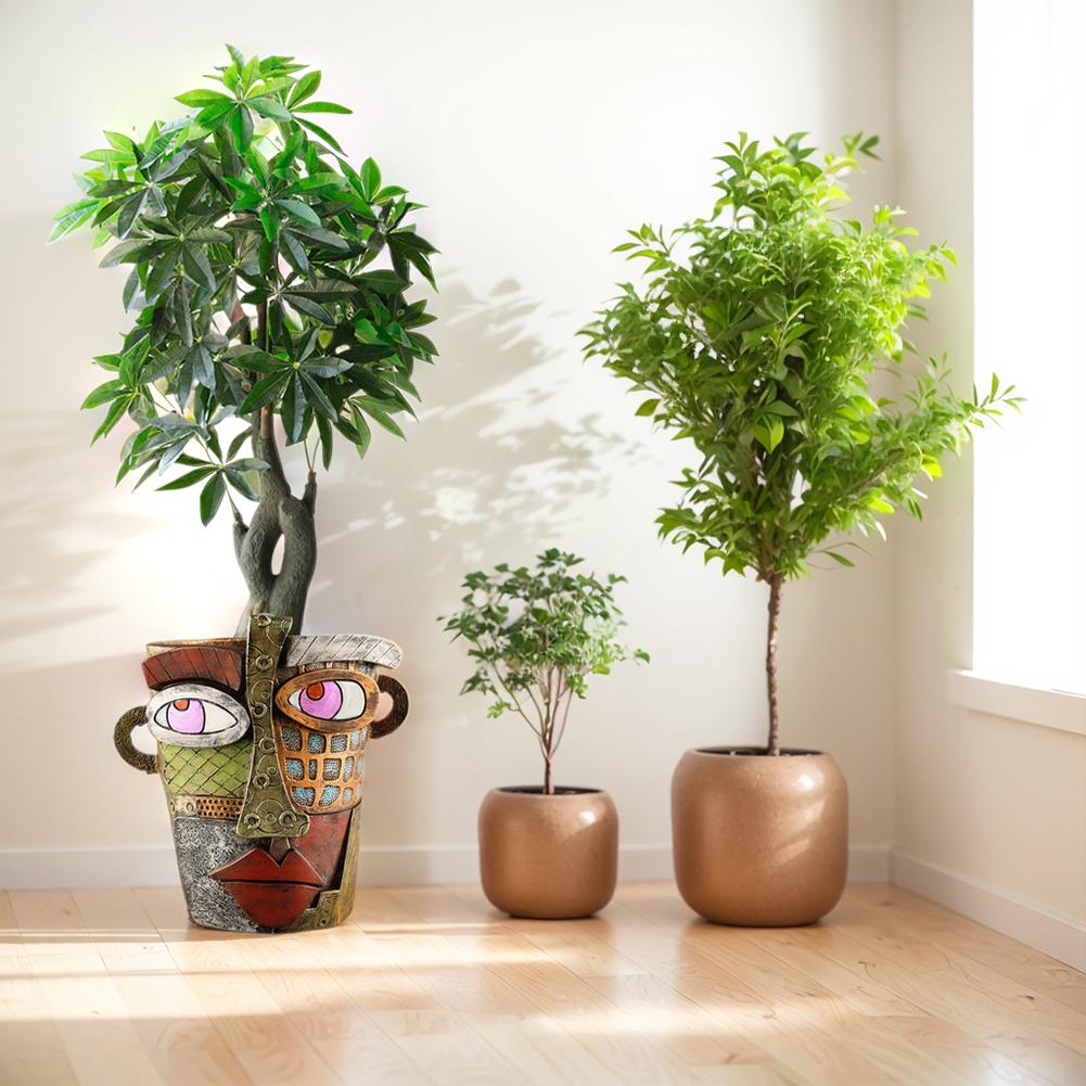 Colorful Face Flower Pot Resin Abstract Head Planter Pots Abstract Beauty Face Potted Plant Container for Outdoor Garden Patio