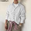 INCERUN Men Spring Stand Neck Long Sleeve Striped Casual Oversized Shirts Tops