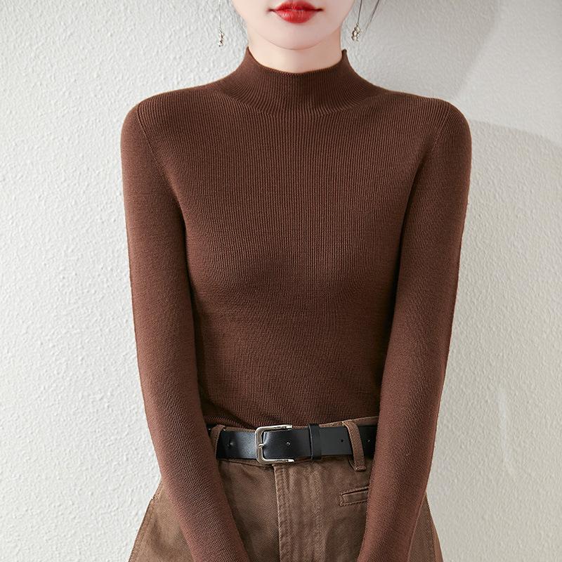 Women's Slim-Fit High-Neck Wool Sweater - Soft, Seamless Knit Base Layer for Autumn/Winter