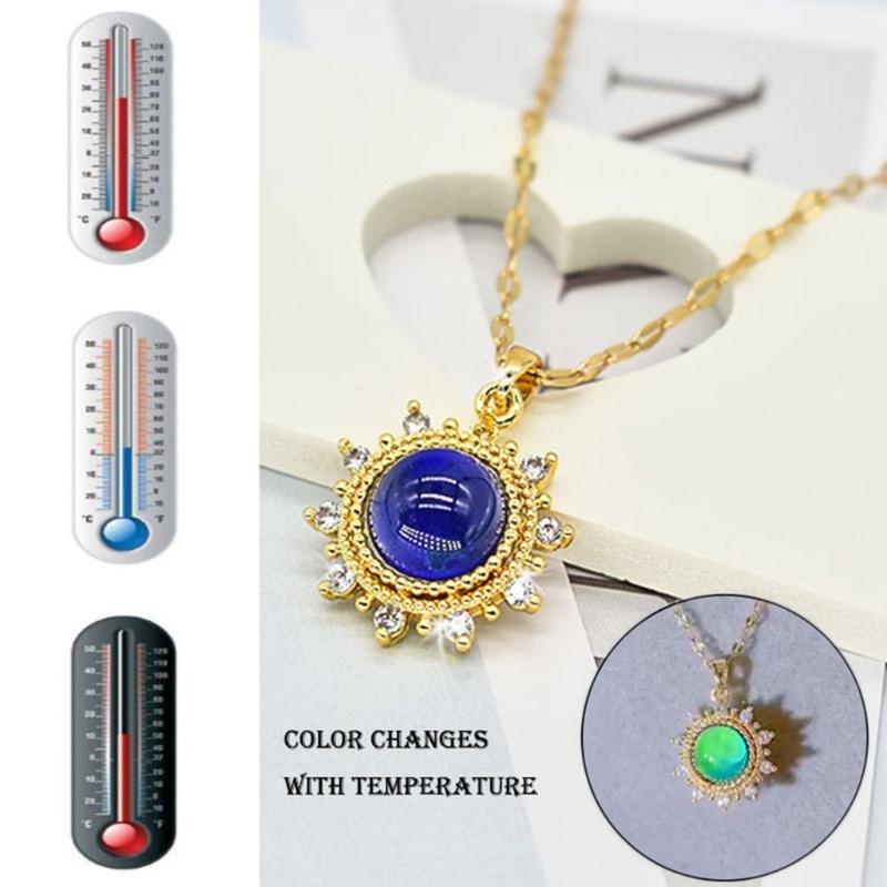 Collier Pendentif Tournesol Antique Changeant de Couleur Collier Ras du Cou Chaîne Vintage Bijoux de Mode Collier Pierre d'Humeur