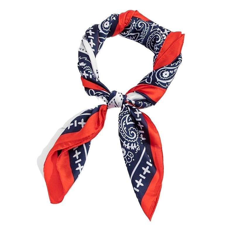 1Pcs 70Cm Cashew Flower Cross Printed Silk Scarf For Women Imitation Silk Fashion Versatile Headwear Clothing Square Scarf