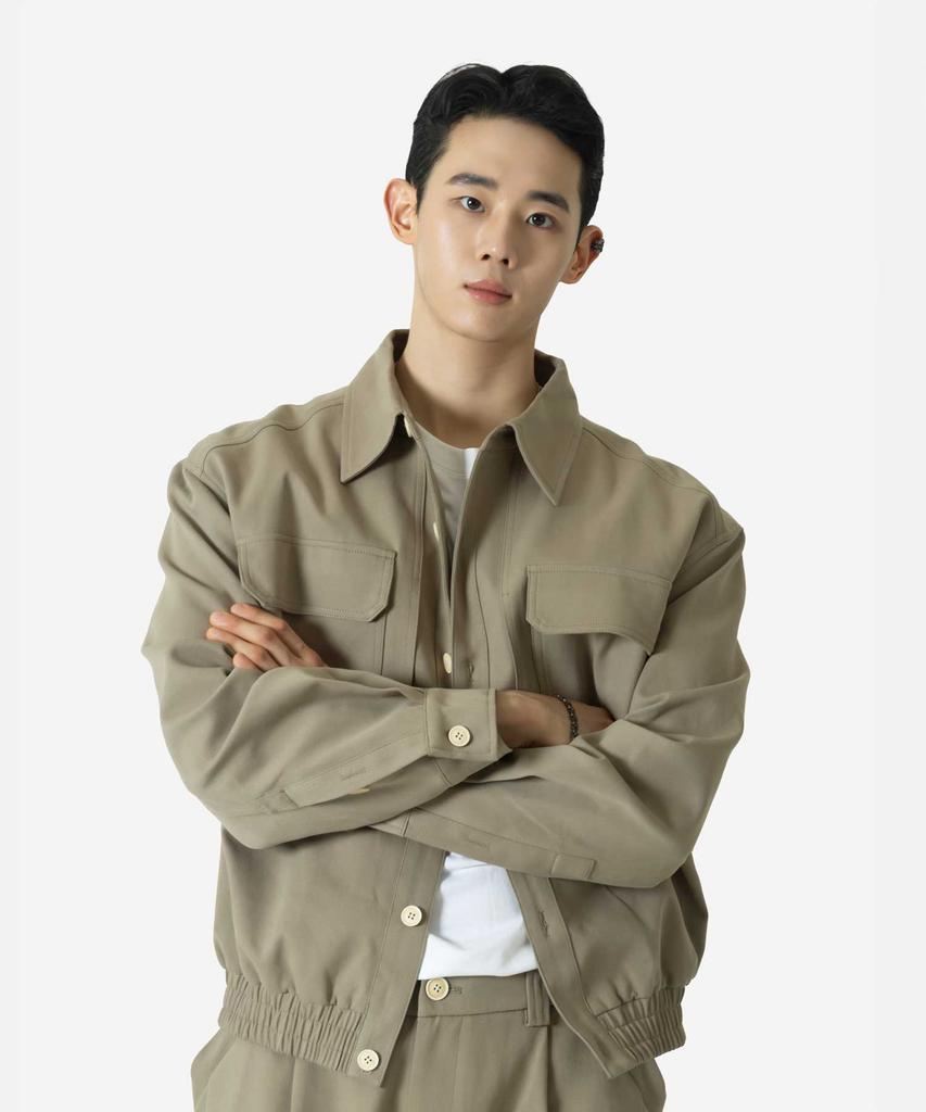 BUCKLE DOWN Simple Oversized Lyocell Twill Jacket (Beige)