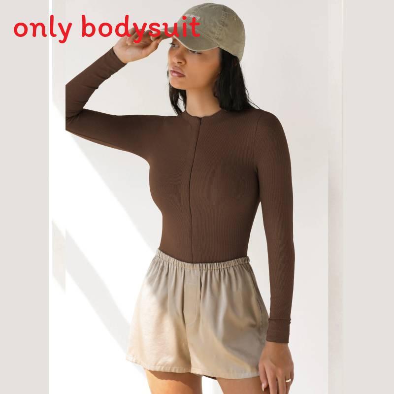 European Style Knit Bodysuit With Zipper Short Pants For Streetwear Fashion Women