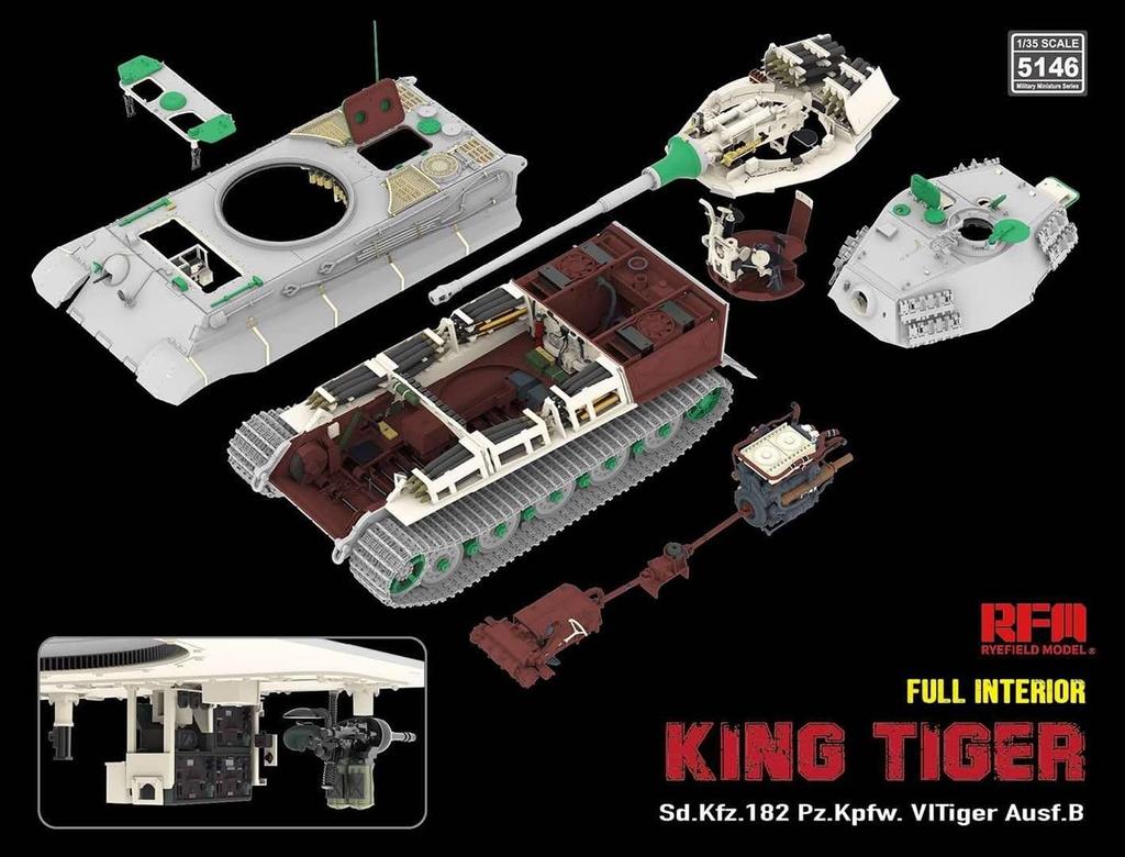 Ryefield Models King Tiger with Full Interior Plastic Model Kit RFM5146 1/35 Sd.Kfz.182 (Tank)
