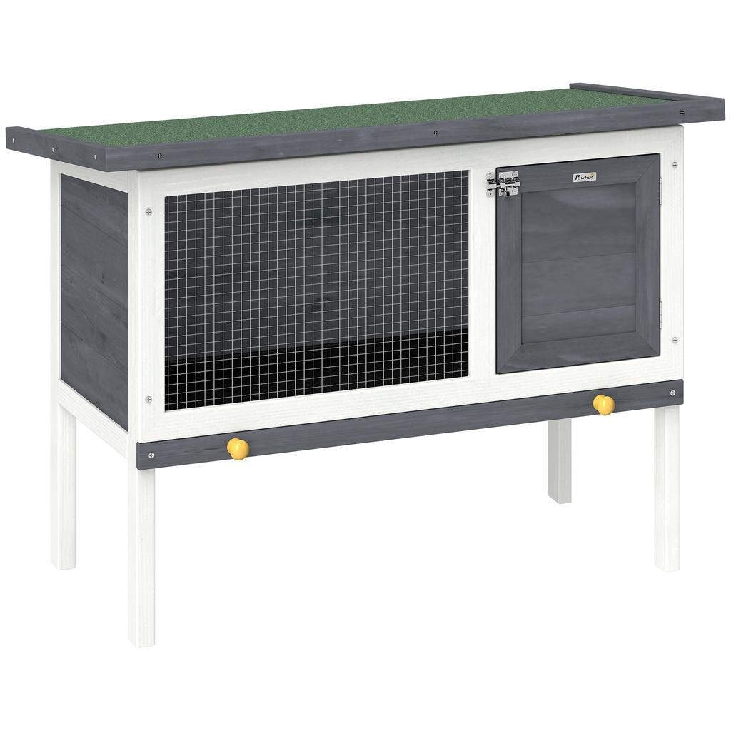 Wooden Rabbit Hutch, Guinea Pig Hutch with Asphalt Roof, Outdoor Elevated Bunny House for Rabbits, Chinchillas
