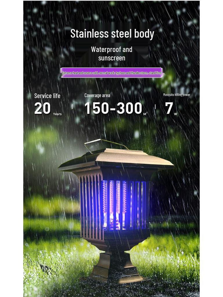 Solar Mosquito Repellent Lamp: Outdoor Garden Handheld Insect Killer Stainless Steel Light
