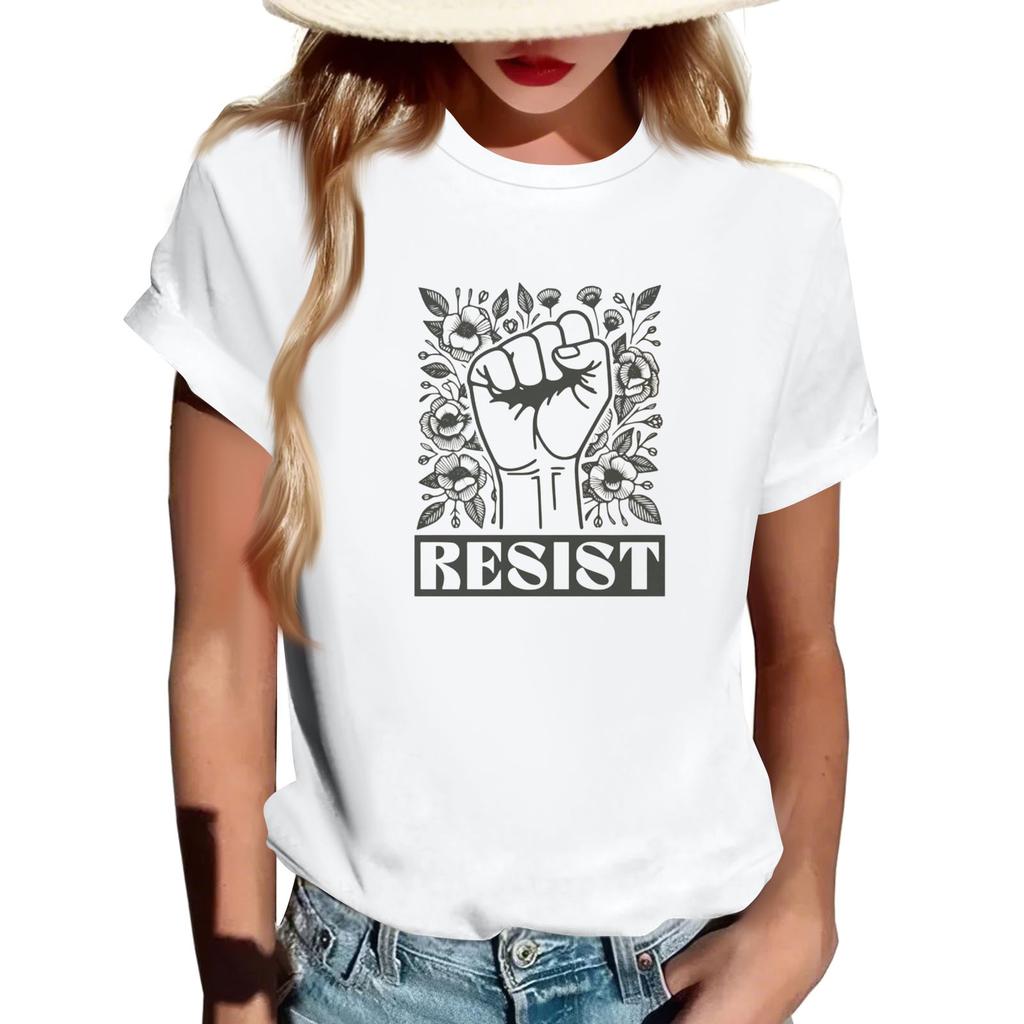 Adult Round Neck Casual Printed Short-sleeved T-shirt Top