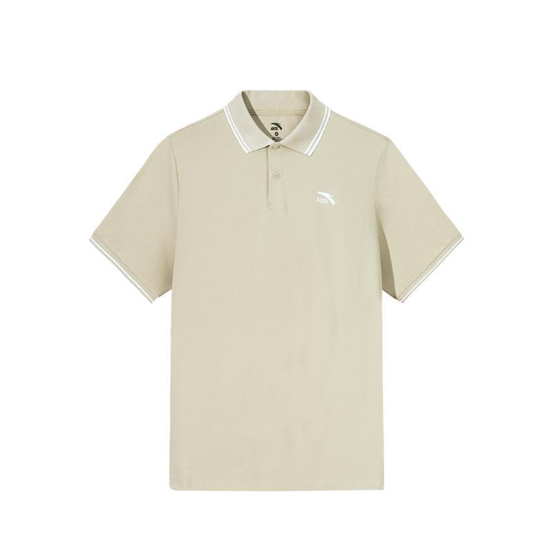 

Anta Comfortable Versatile Breathable Casual Simple Striped Short Sleeve Polo Shirt Men tops Latte-Gray 152528145-4 2XL