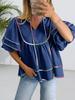 Women's Babydoll V Neck Blouse Short Lantern Sleeve Loose Peplum Flowy Top
