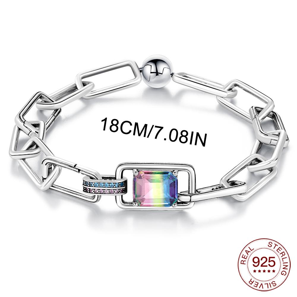 

New 925 Sterling Silver Bracelet Red Heart Rainbow Gem Me Bracelet For Woman Lovers Charms Jewelry DIY Making Gifts Holiday Fine