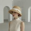 Grosgrain Ribbon Trim French Style Sun Hat Breathable Round Top Straw Topper  Outdoor Horse Racing